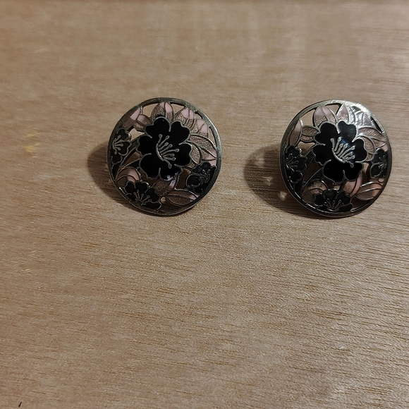 Vtg Cloissanne Pink & Black Earrings - Picture 4 of 6